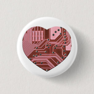 Red Heart Circuit Board Valentines 1 Inch Round Button