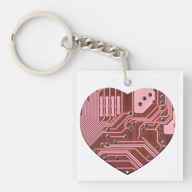 Red Heart Circuit Board Valentines Keychain (Front)