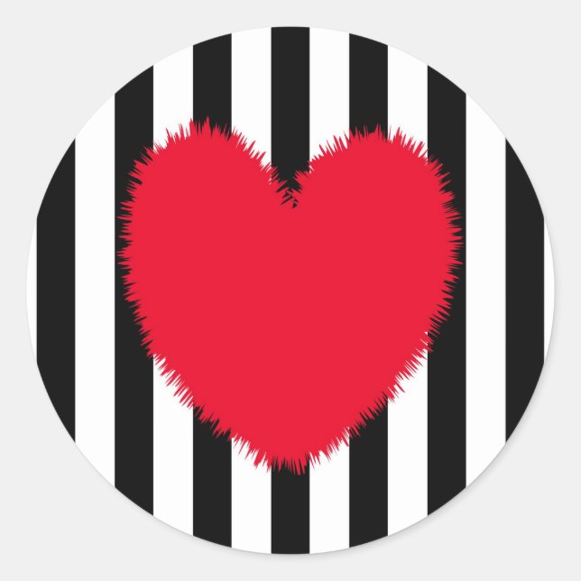 Red heart classic round sticker (Front)