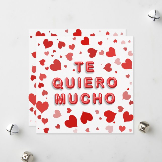 Red Heart Confetti Te Quiero Mucho 3d Letters Holiday Card (Front/Back In Situ)