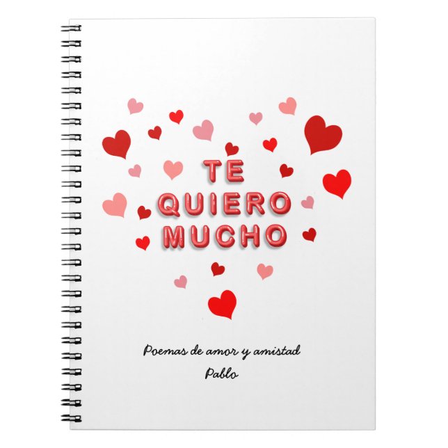 Red Heart Confetti Te Quiero Mucho 3d Letters Notebook (Front)