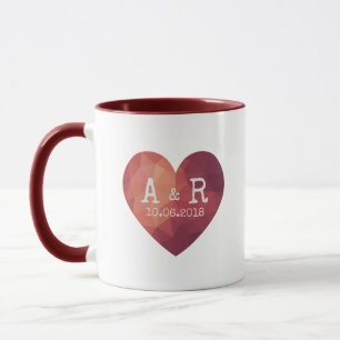 Red heart couple monogram wedding date mug