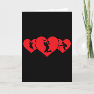 Red Heart Cricket Game Player Love Funny Valentine Card