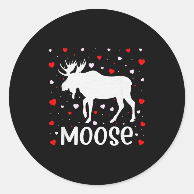 Red Heart Cud Love Graphic Moose Lover Valentine D Classic Round Sticker (Front)