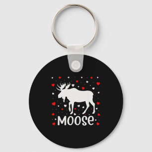 Red Heart Cud Love Graphic Moose Lover Valentine D Keychain