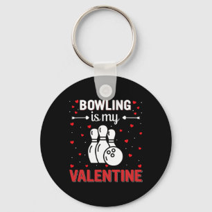 Red Heart Cupid Love Graphic Bowling Is My Valenti Keychain