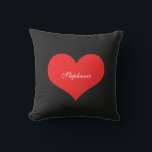 Red Heart Custom Name Monograms Gift Favour Black Outdoor Pillow<br><div class="desc">Printed with big heart pattern in solid black background with text template for name! You may change the background colour as you wish!</div>