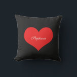 Red Heart Custom Name Monograms Gift Favour Black Outdoor Pillow<br><div class="desc">Printed with big heart pattern in solid black background with text template for name! You may change the background colour as you wish!</div>