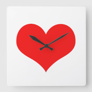 Red Heart Cute Valentine's Day White Custom Colour Square Wall Clock
