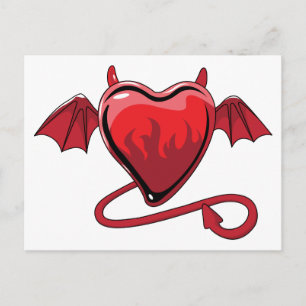 Red Heart Devil Horns Love Hearts Postcard
