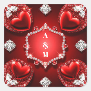 Red Heart Diamond Jewellery Romance ❤️ Square Sticker