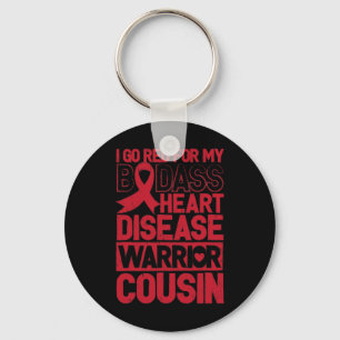 Red Heart Disease Awareness Bad Warrior Cousin Keychain
