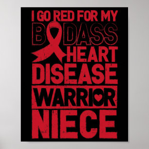 Red Heart Disease Awareness Bad Warrior Niece Poster