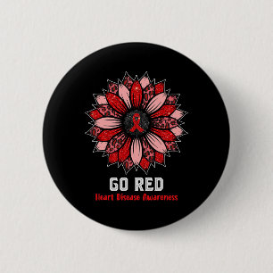 Red Heart Disease Awareness Month Ribbon Sunflower 2 Inch Round Button