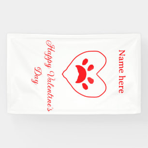 Red heart dog cat paw happy Valentine's day name  Banner