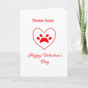 Red heart dog cat paw happy Valentine's day name  Card
