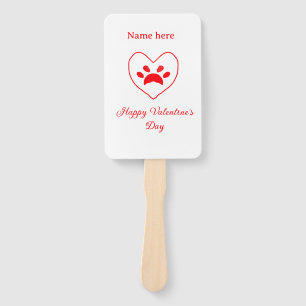 Red heart dog cat paw happy Valentine's day name  Hand Fan