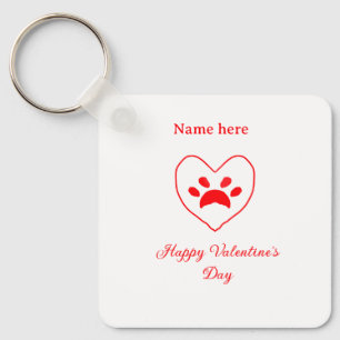Red heart dog cat paw happy Valentine's day name  Keychain