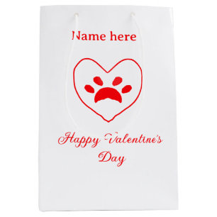 Red heart dog cat paw happy Valentine's day name Medium Gift Bag