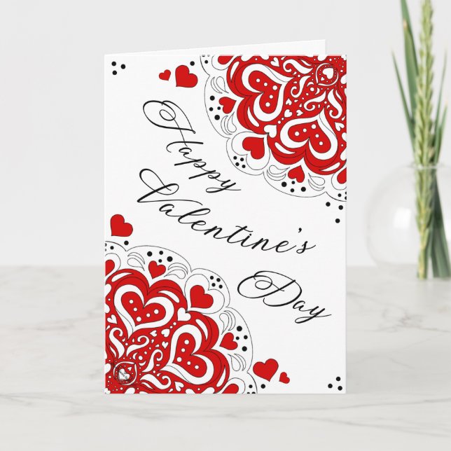 Red Heart Doily Valentine's Day Card (Front)