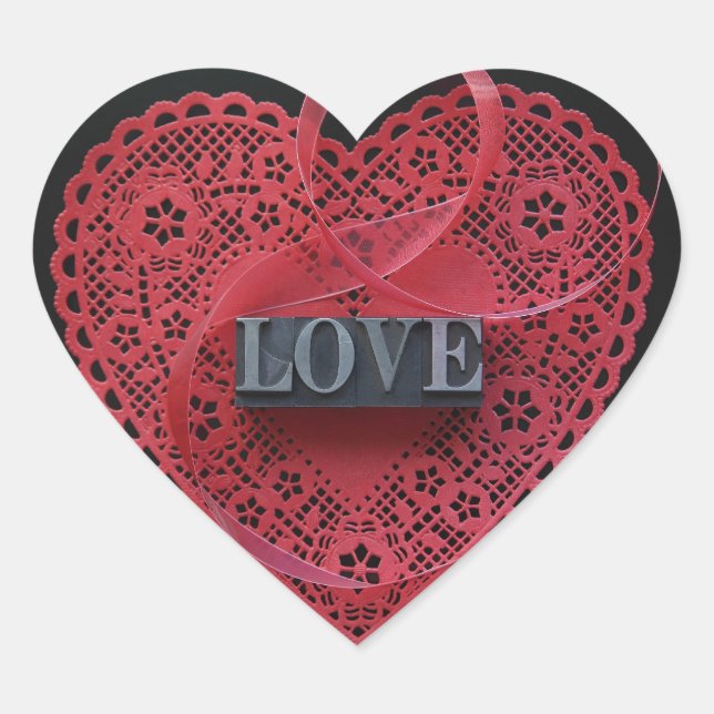 Red heart doily with love word envelope seal (Front)