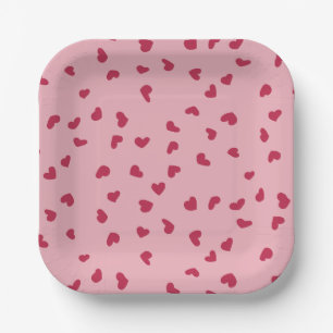 Red Heart Doodles Scattered on Pink Paper Plate