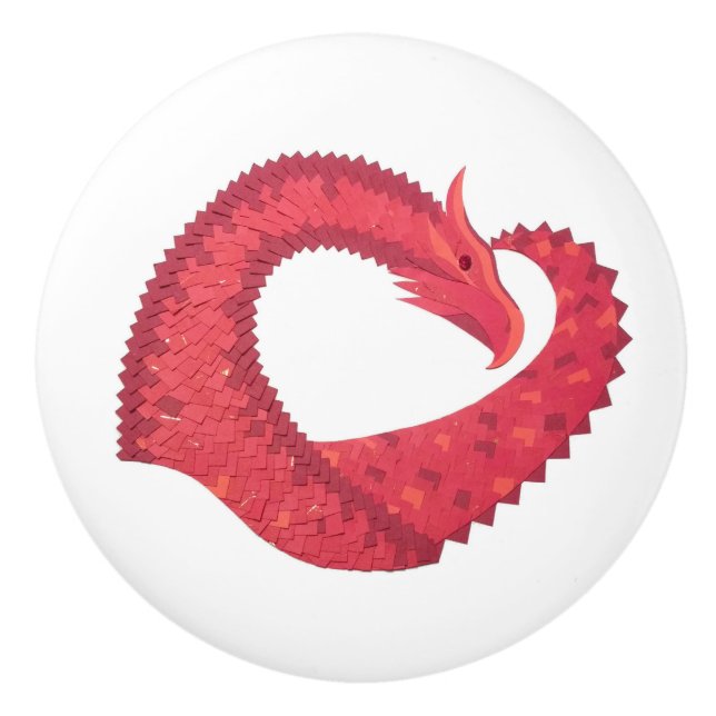 Red heart dragon on white ceramic knob (Front)