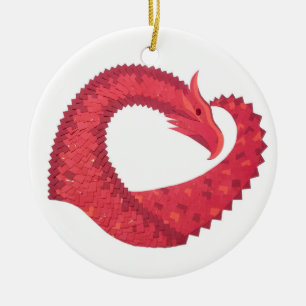 Red heart dragon on white ceramic ornament