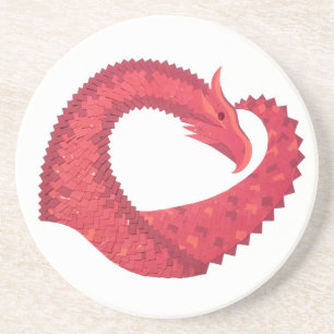 Red heart dragon on white coaster