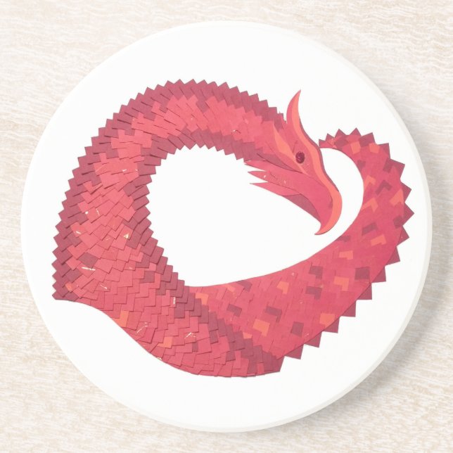 Red heart dragon on white coaster (Front)