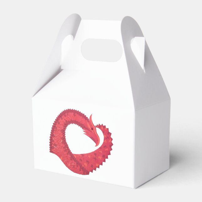 Red heart dragon on white favor box (Front Side)