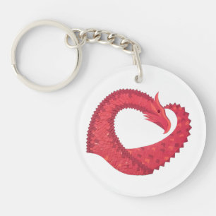 Red heart dragon on white keychain