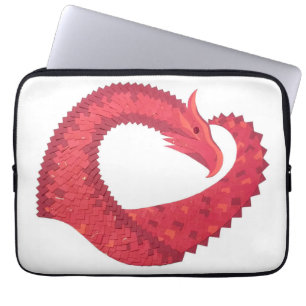 Red heart dragon on white laptop sleeve