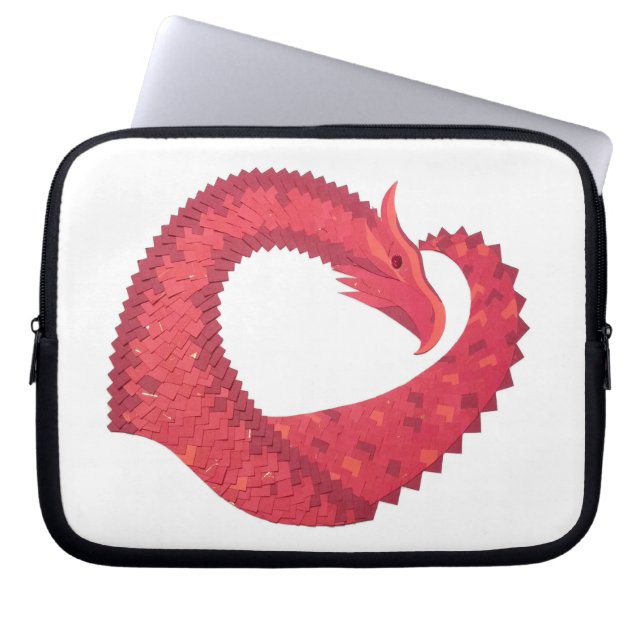 Red heart dragon on white laptop sleeve (Front)