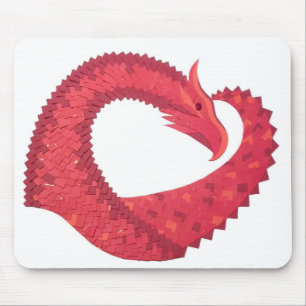 Red heart dragon on white mouse pad