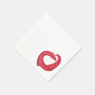Red heart dragon on white napkin