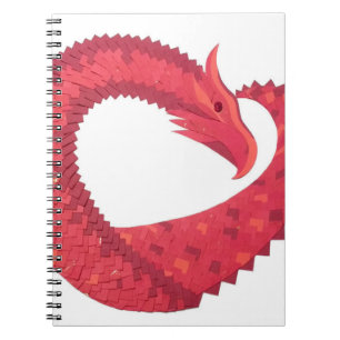 Red heart dragon on white notebook