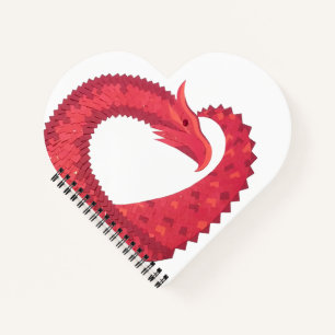 Red heart dragon on white notebook