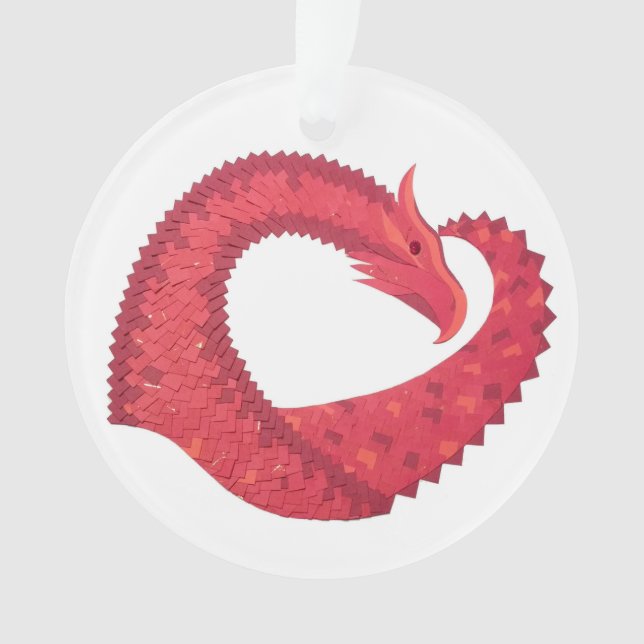 Red heart dragon on white ornament (Front)