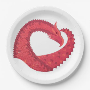 Red heart dragon on white paper plate