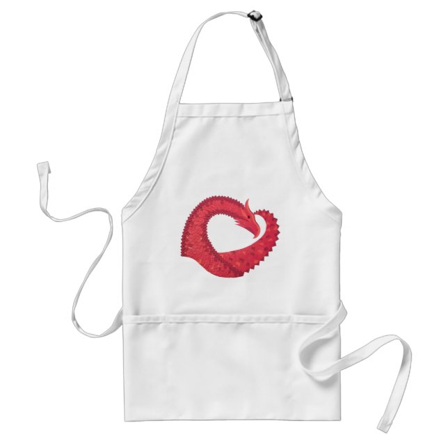 Red heart dragon on white standard apron (Front)