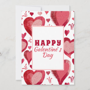 Red Heart Drawing Happy Galentine`s Day Holiday Card