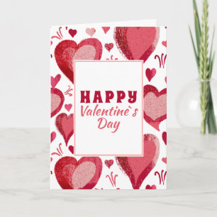 Red Heart Drawing Happy Valentine`s Day Holiday Card