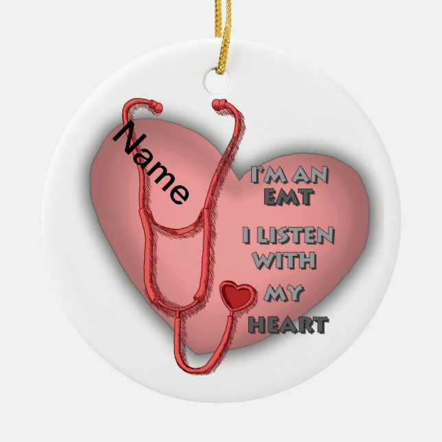 Red Heart EMT Ceramic Ornament (Front)