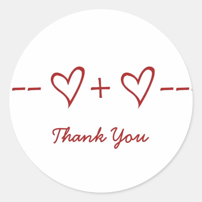 Red Heart Equation Thank You Stickers (Front)