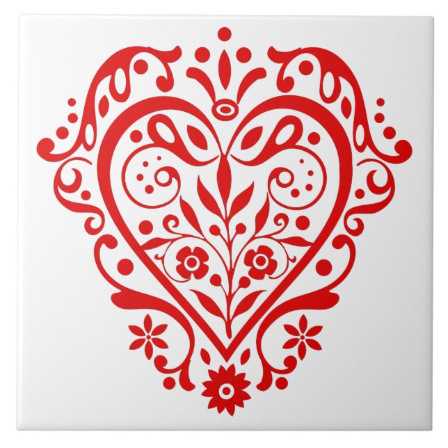 Red Heart Fancy Graphic Design Tile (Front)