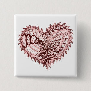 Red Heart Fire Doodle 2 Inch Square Button