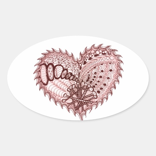 Red Heart Fire Doodle Oval Sticker (Front)