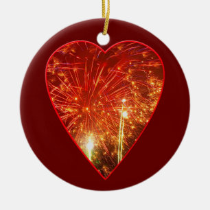 Red Heart Firework Ceramic Ornament