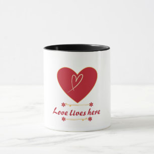 Red Heart Floral Design – “Love Lives Here” Mug